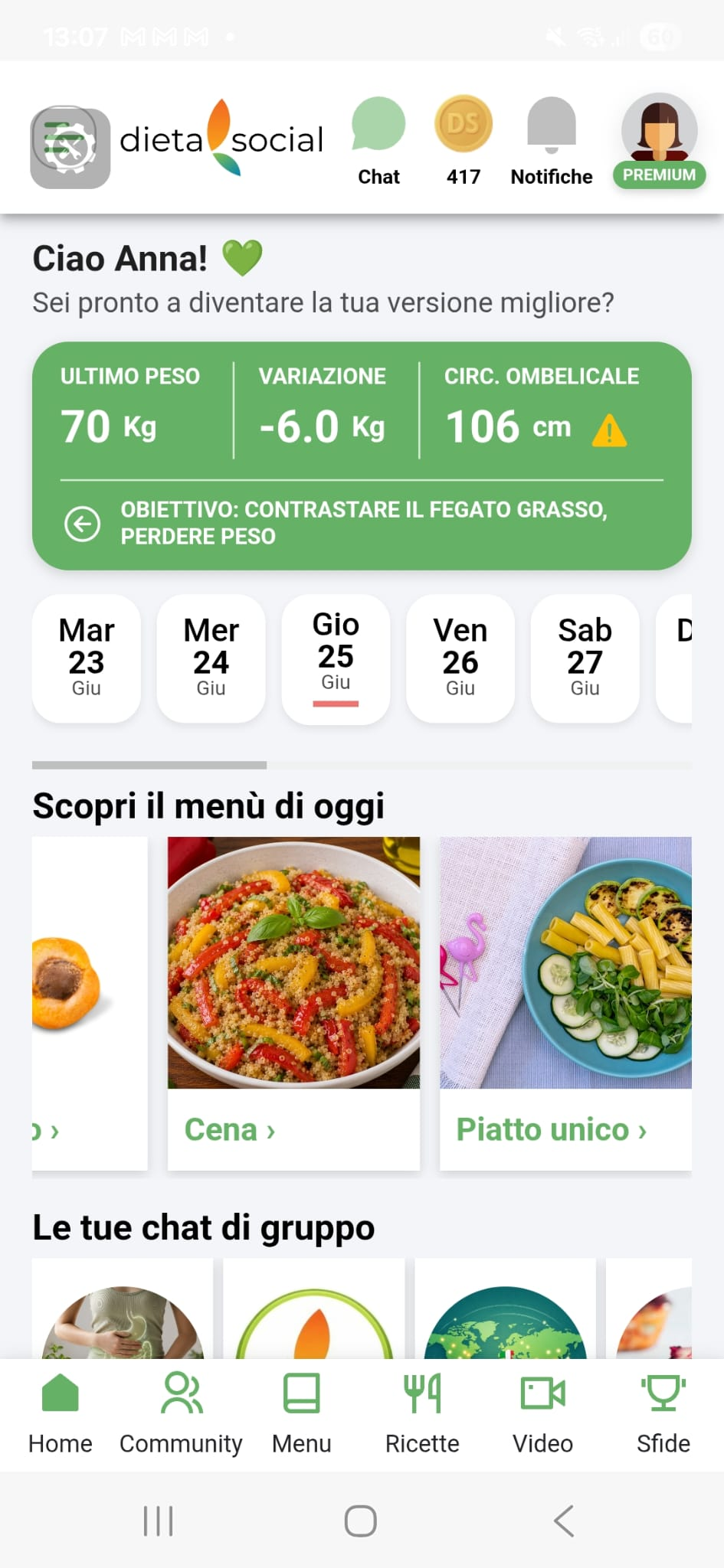 Nuova home app Dieta Social